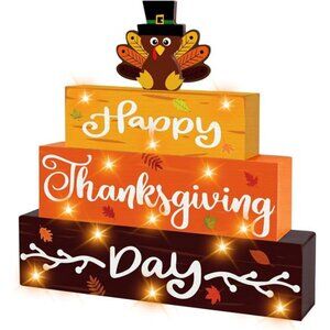 Thanksgiving Decoarations Wooden Block Sign with Led Lights- Happy Thanksgiving